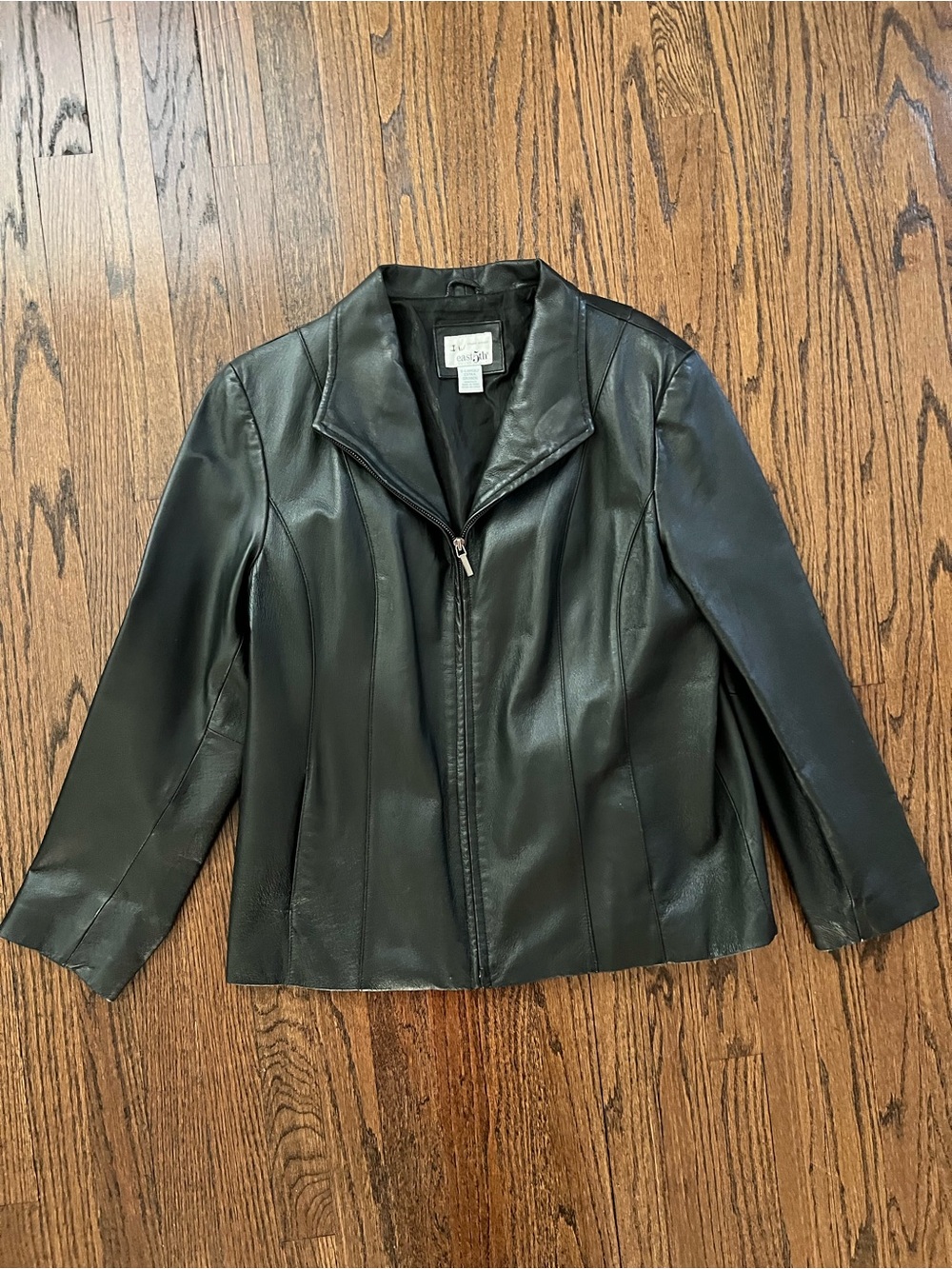 Black Leather Zip-Front Jacket